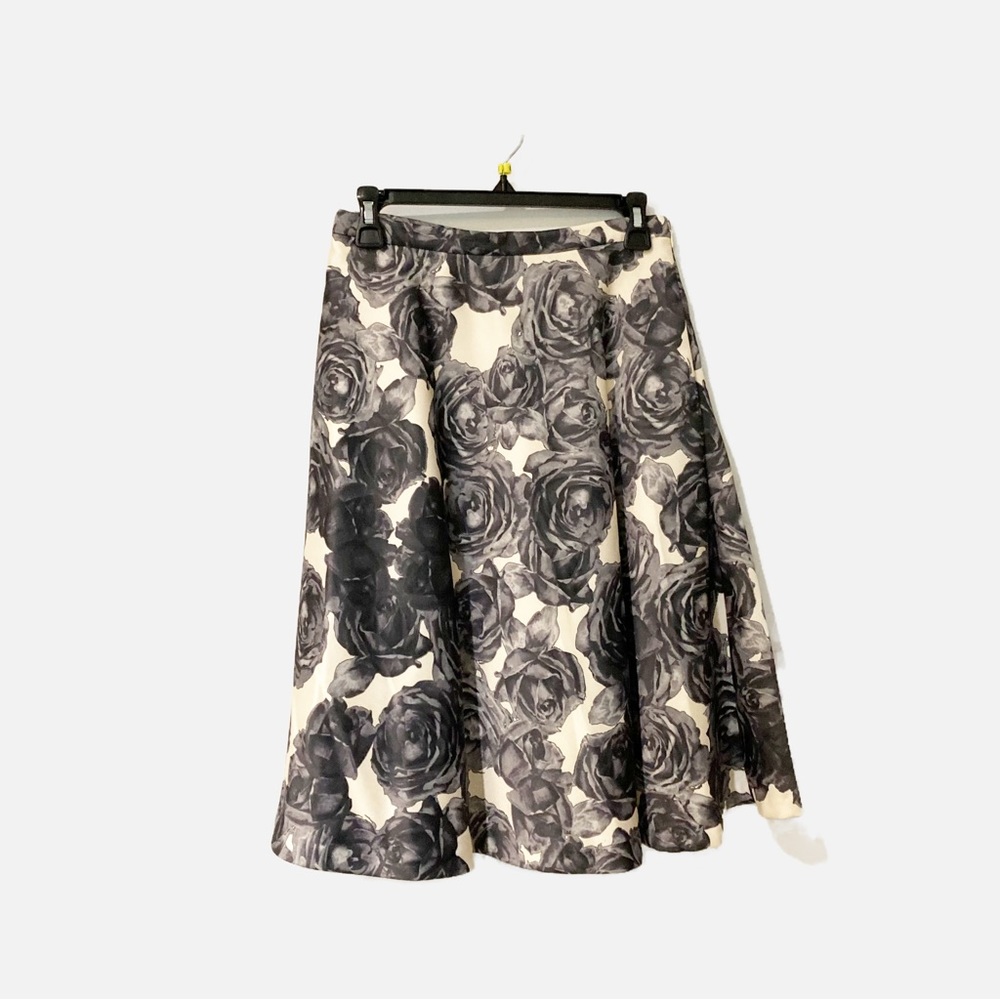 Floral flared skirt- grey roses on ivory background